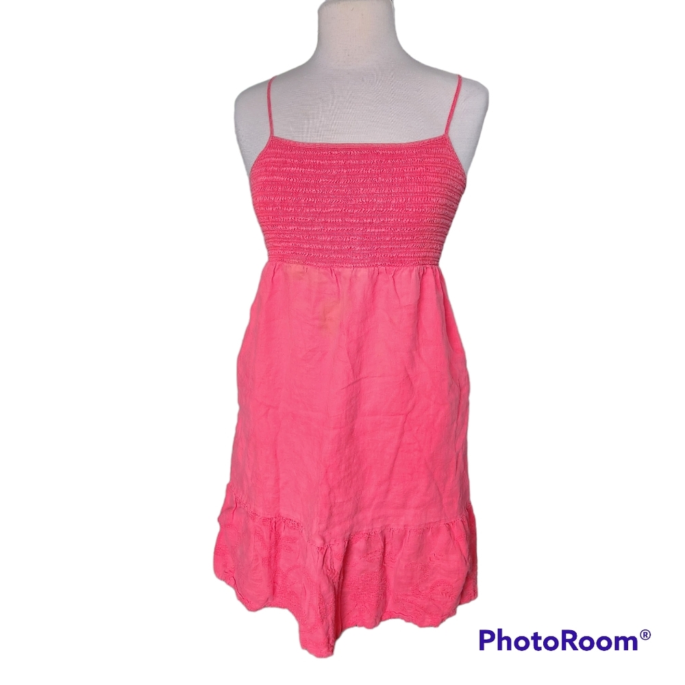 JUICY COUTURE LINEN EMBROIDERED SPAGHETTI STRAP MIDI DRESS PINK SIZE LARGE GUC